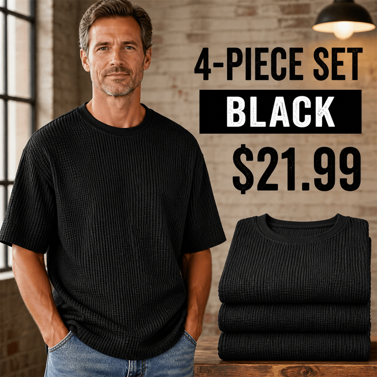 Men's Relaxed Textured Crewneck Short-Sleeve T-Shirt - 4-Piece Black Set - $21.99