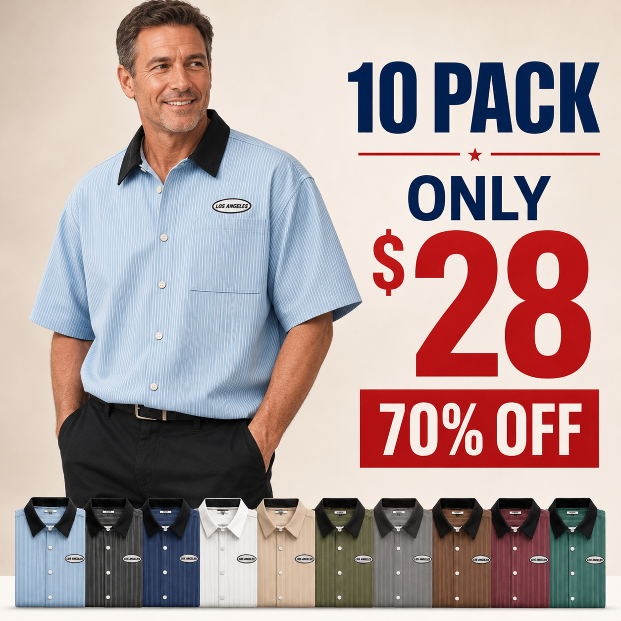 ⏰Store Closing Clearance⚡10 Pack for $28⚡Men's Striped Short Sleeve Button Shirt