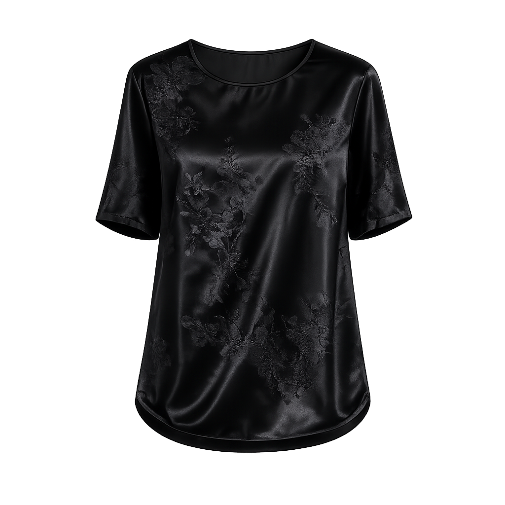 ⏰Seasonal Clearance Sale🔥Women's Floral Satin-Look Short-Sleeve Blouse