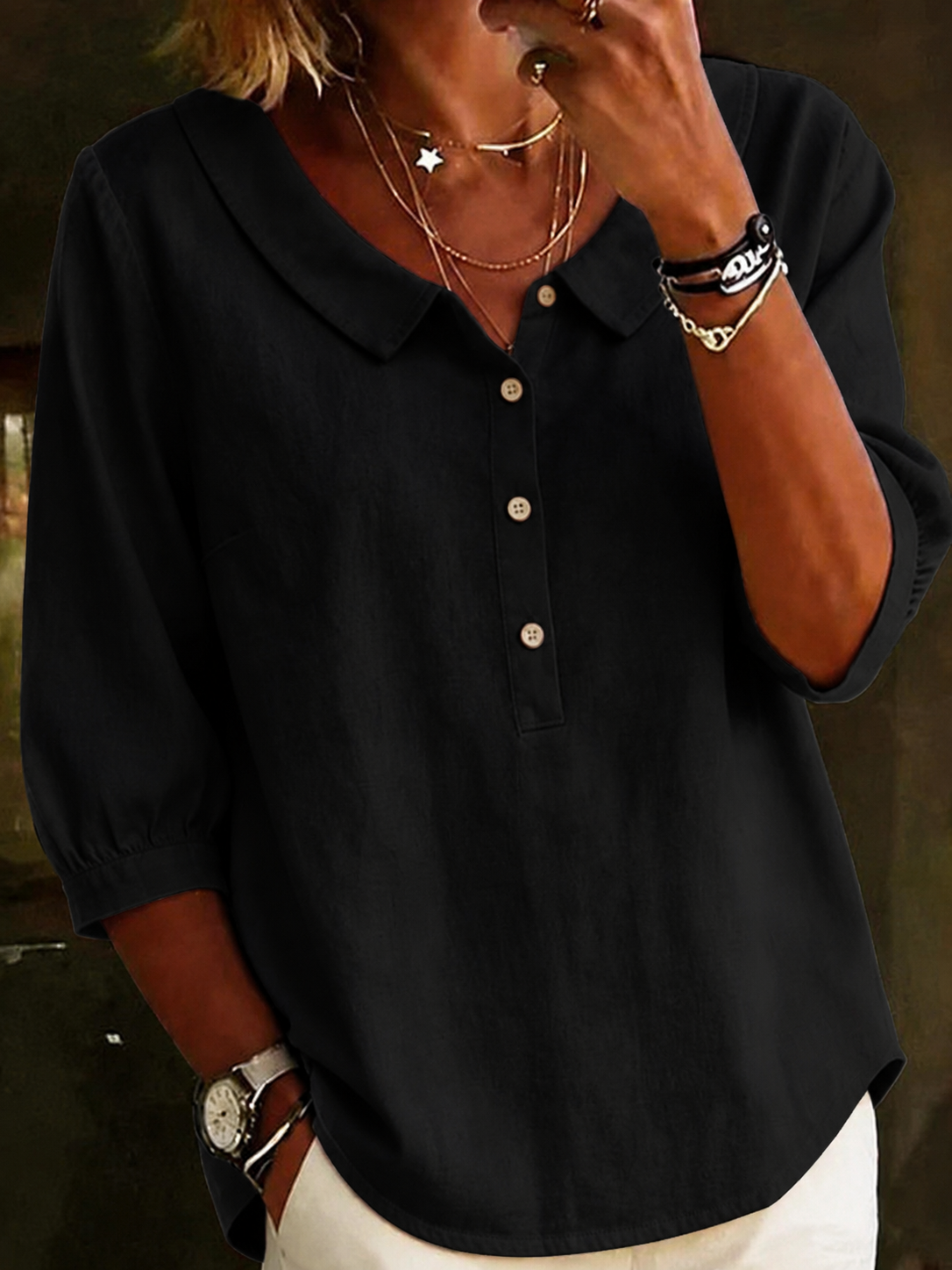 Stylish, comfortable, and versatile - Women's collared button-down top