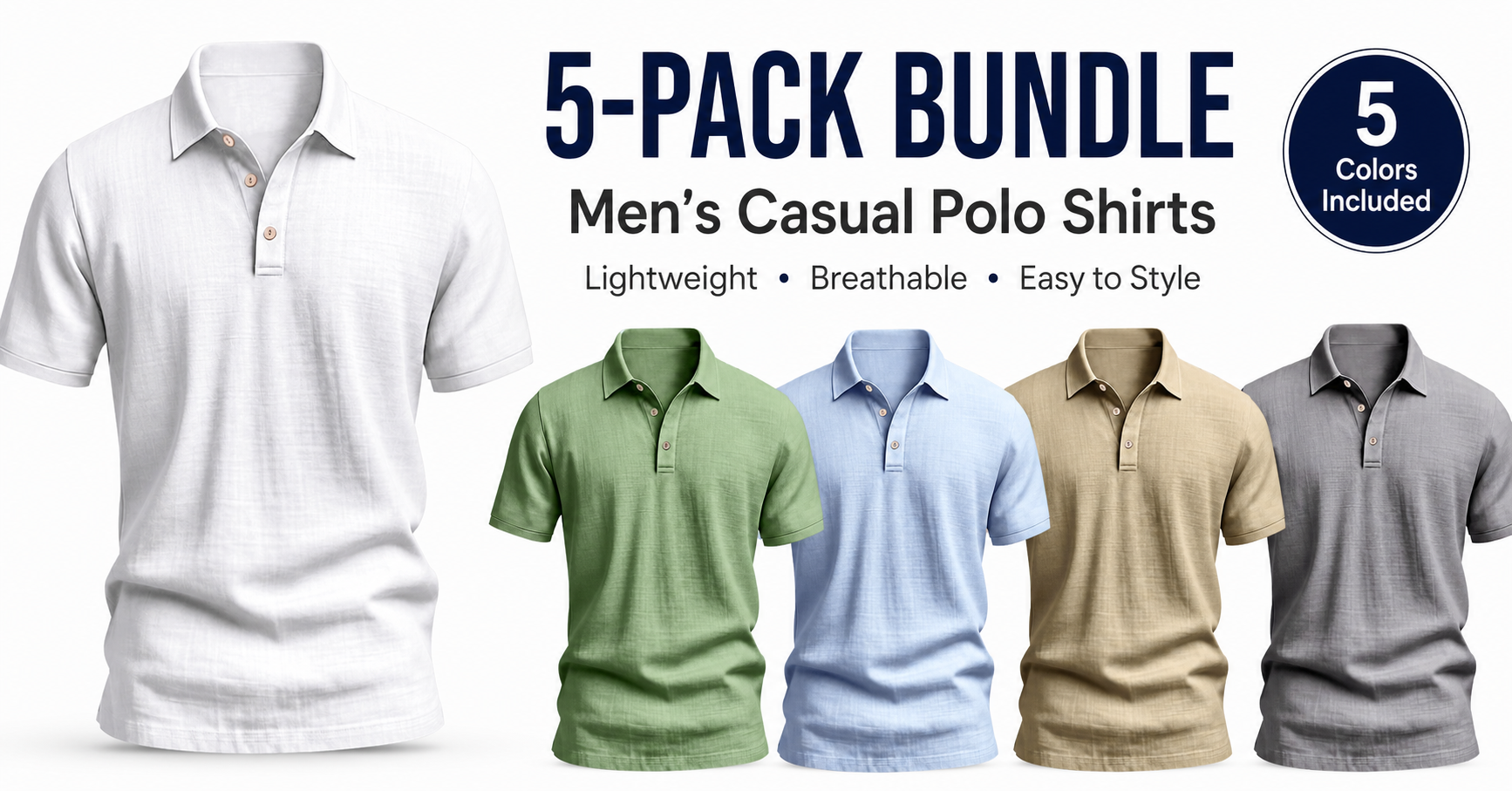 ⏰Seasonal Clearance Sale🔥10-PackOnly $32.9   Men’s Lightweight Textured Polo Shirt – Short Sleeve Smart-Casual Top