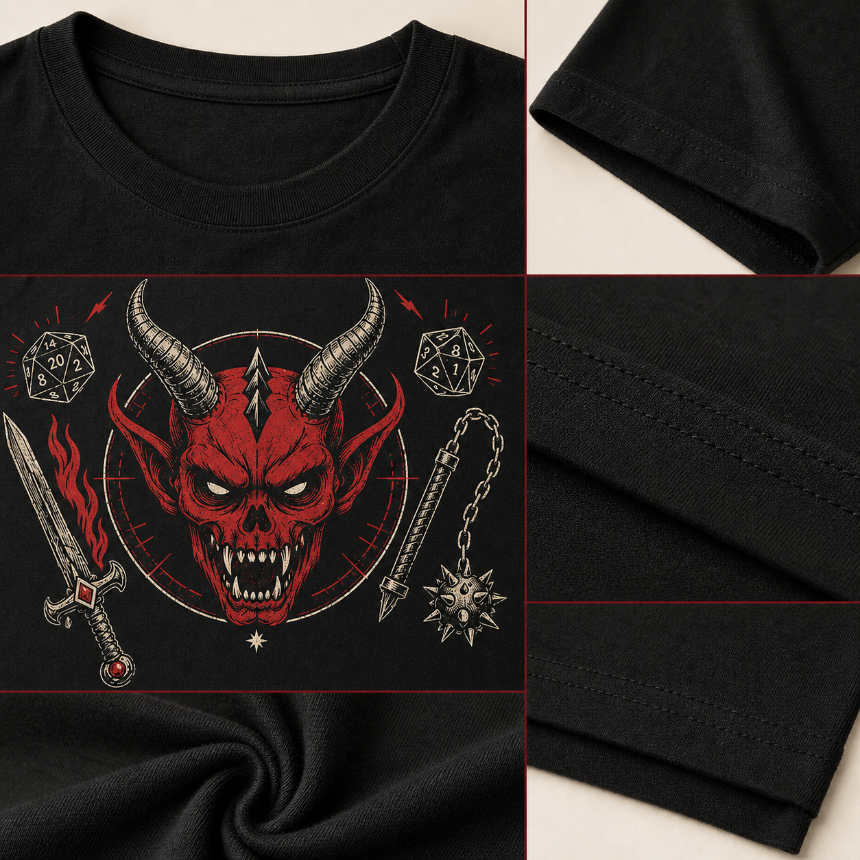 Men's fantasy graphic tee print cotton collar and stitching details
