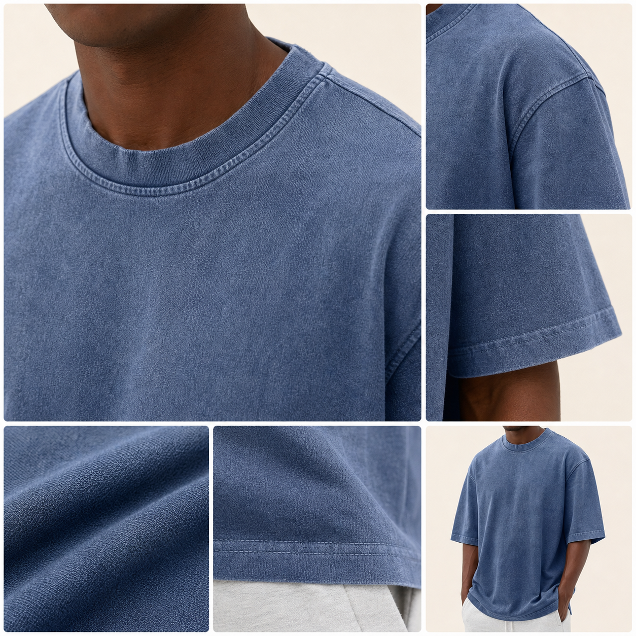 Men's oversized washed tee fabric and fit details
