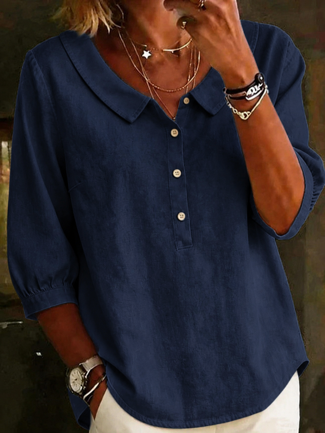 Stylish, comfortable, and versatile - Women's collared button-down top