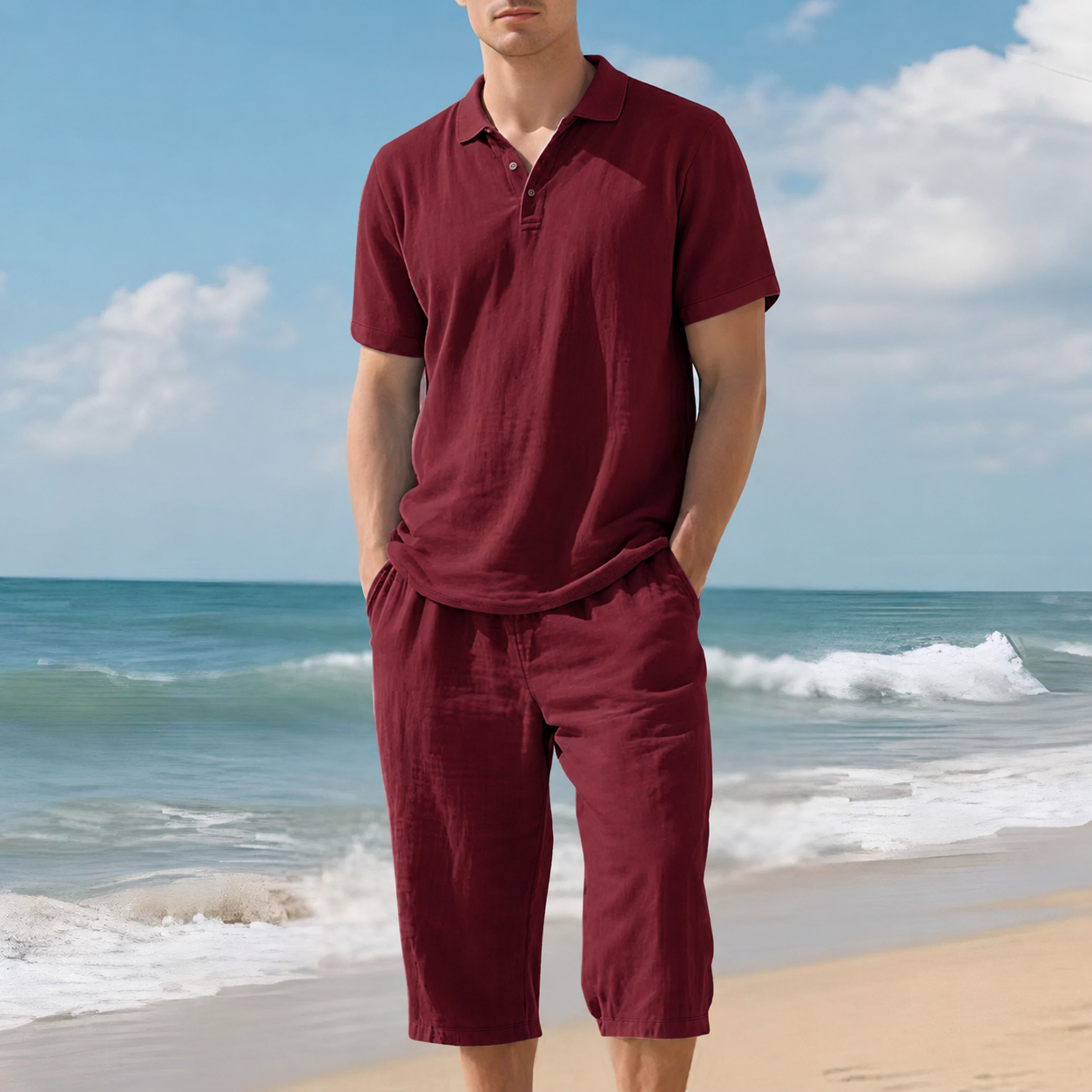 ⏰Seasonal Clearance Sale🔥10-PackOnly $29.99  Men’s Lightweight Polo Shirt & Cropped Pants 2-Piece Set