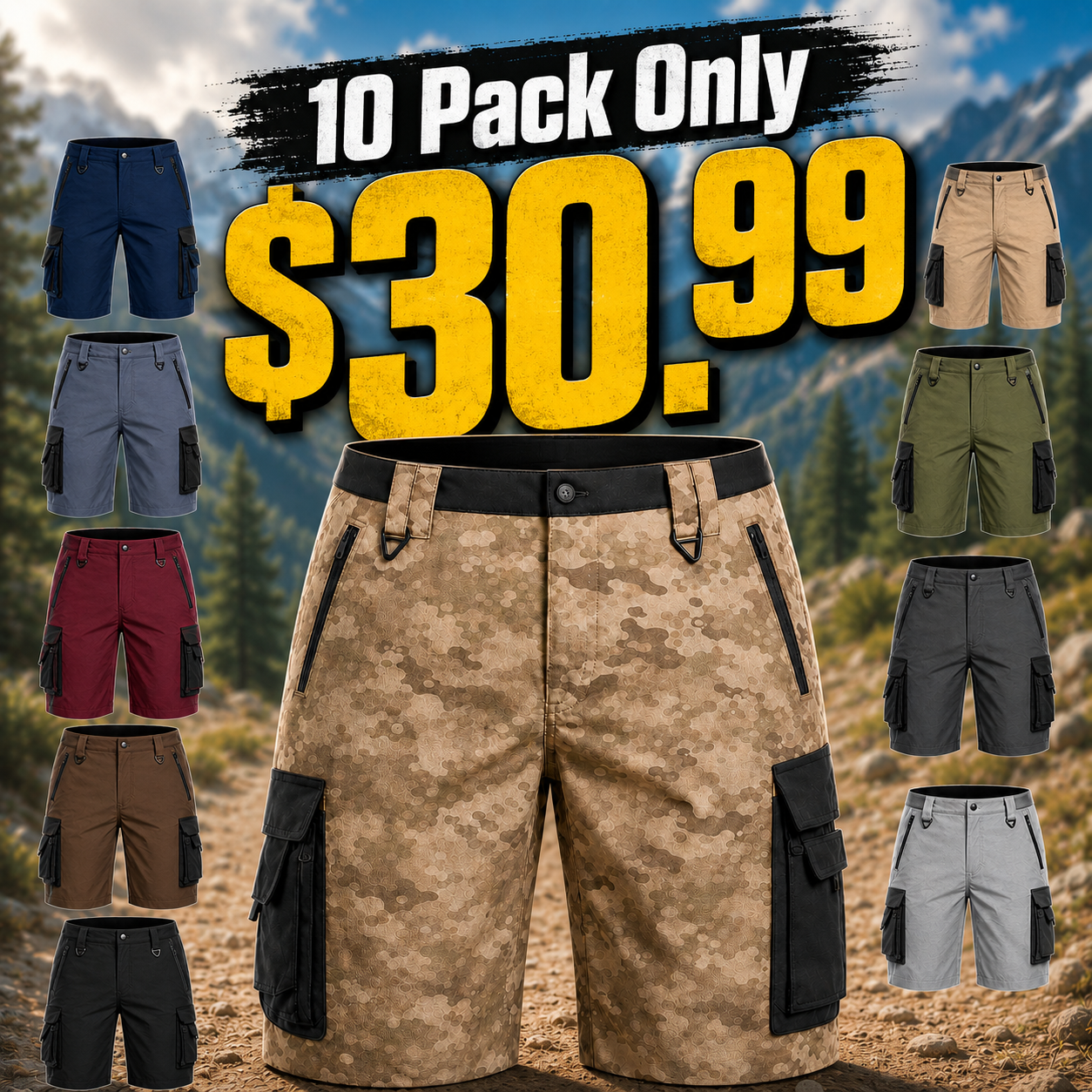 SUMMER FINAL SALE - Men's Stretch Tactical Waterproof Multi-Pocket Cargo Shorts