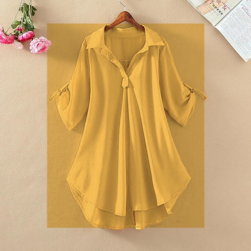 Yellow women's roll tab tunic blouse