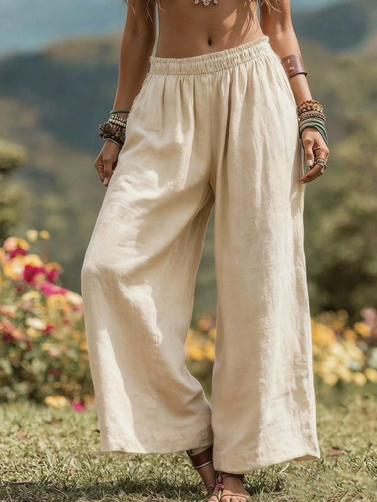 Women's cotton linen wide leg pants