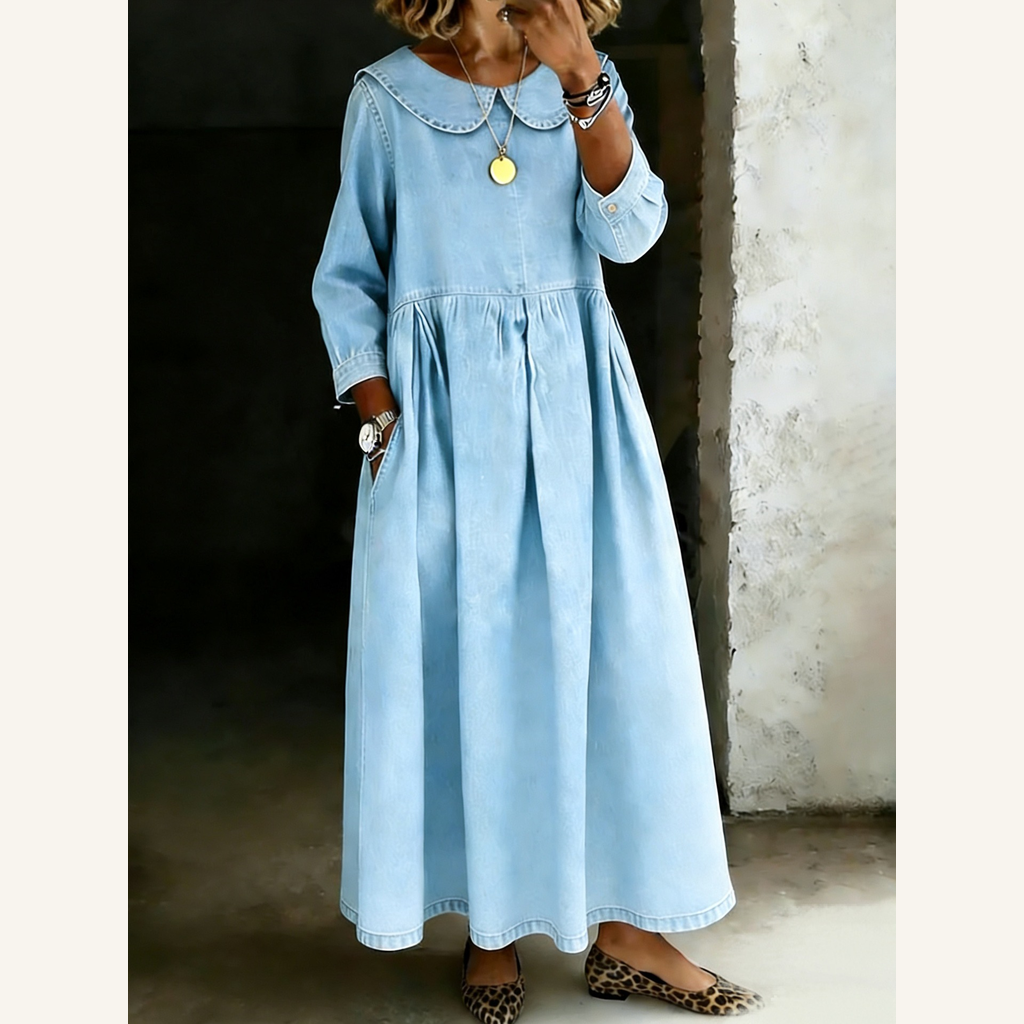 Women's Peter Pan collar denim maxi dress