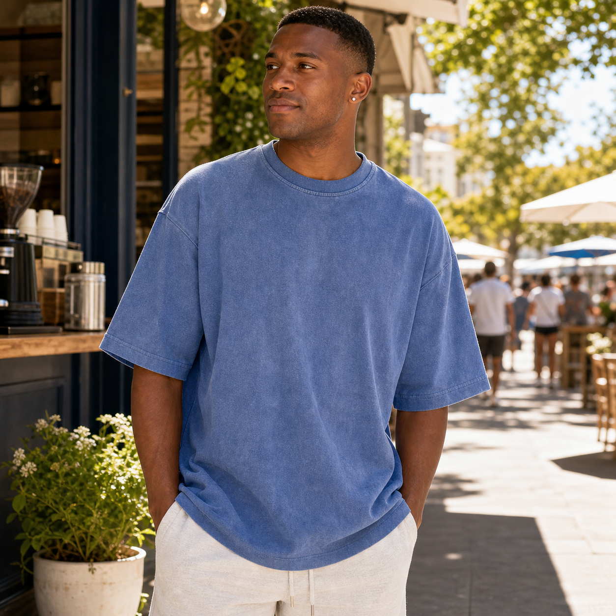 Men's oversized washed tee lifestyle scene