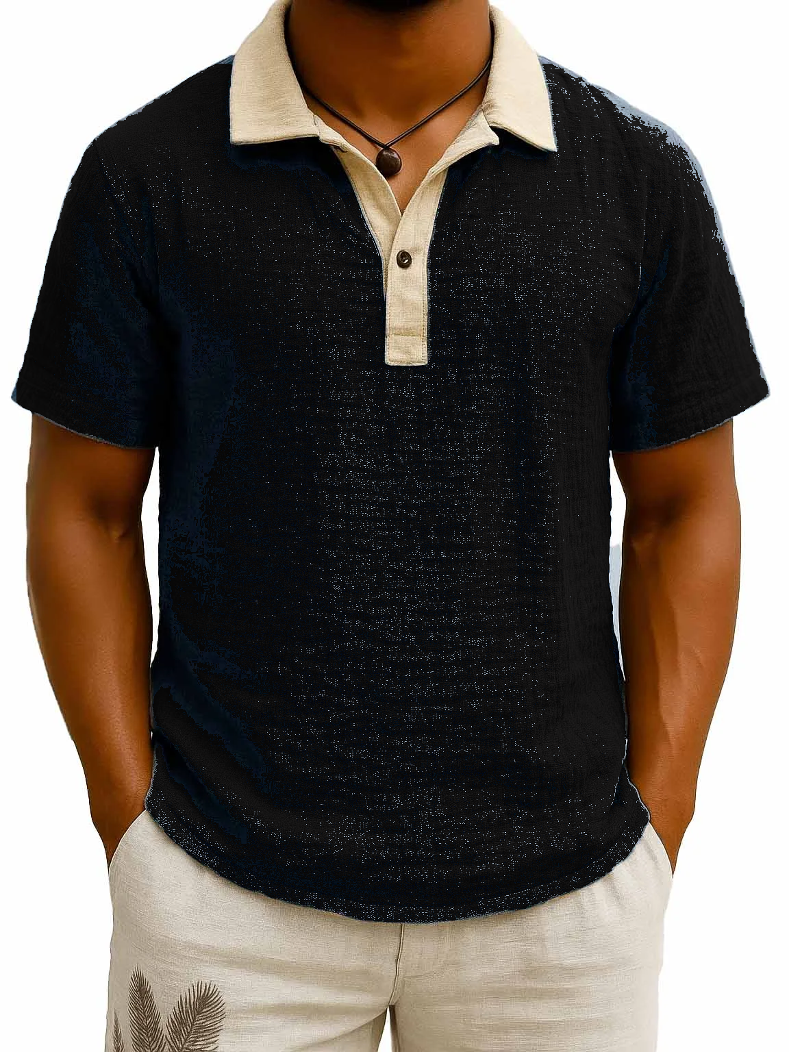 Black men's contrast collar polo model