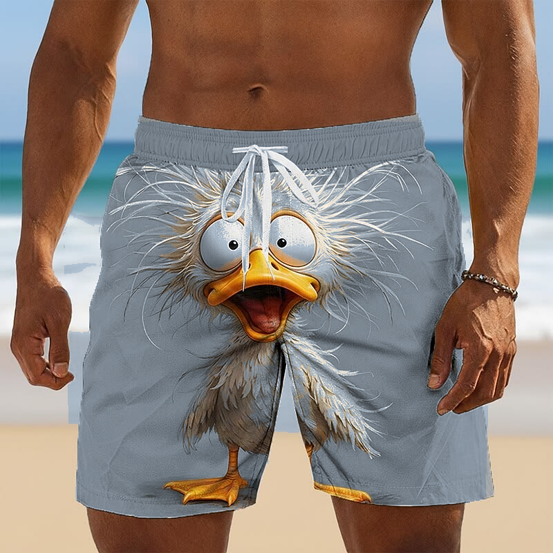 Black Bird Print men's novelty bird print beach shorts