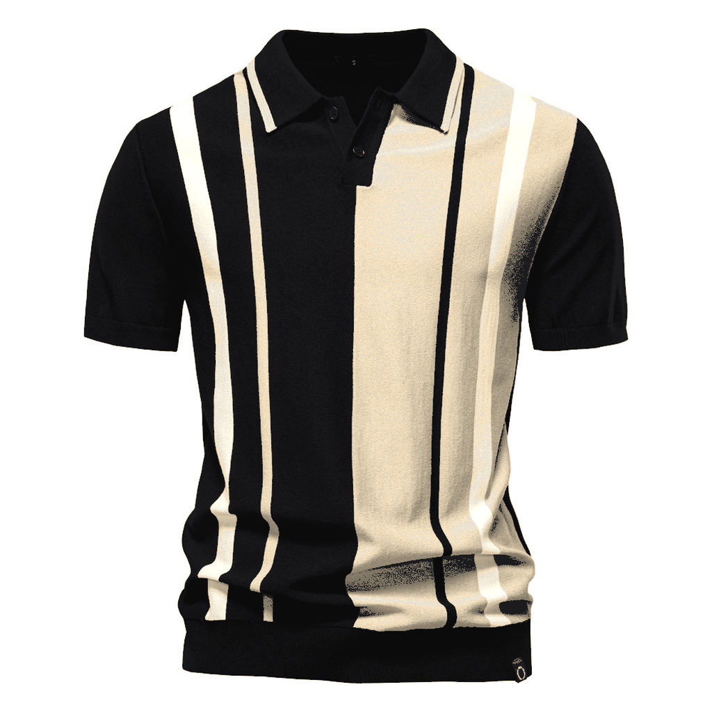 Black Cream Men's Vertical Stripe Knit Polo Shirt