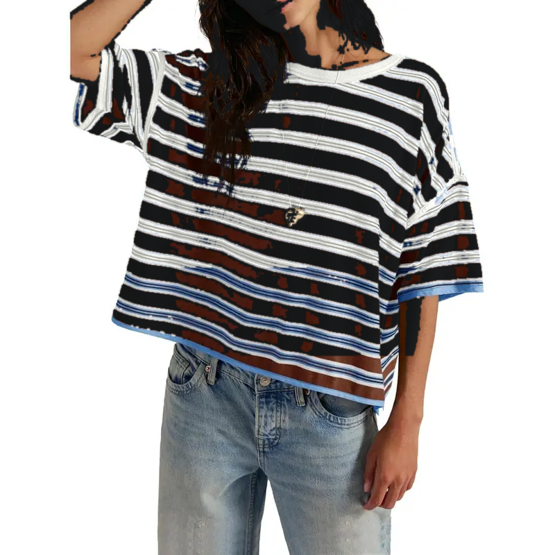 Black White Stripe women's striped oversized boxy tee
