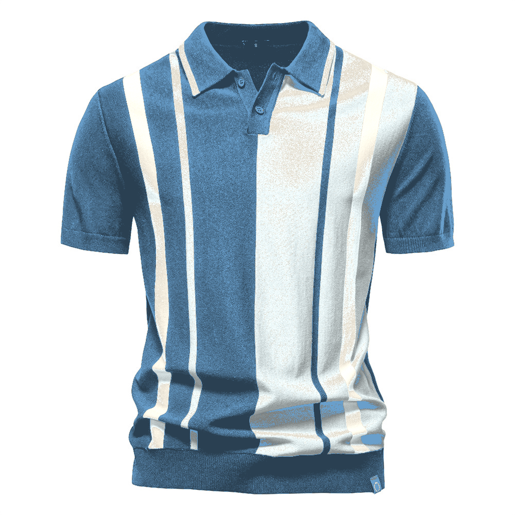 Blue Cream Men's Vertical Stripe Knit Polo Shirt