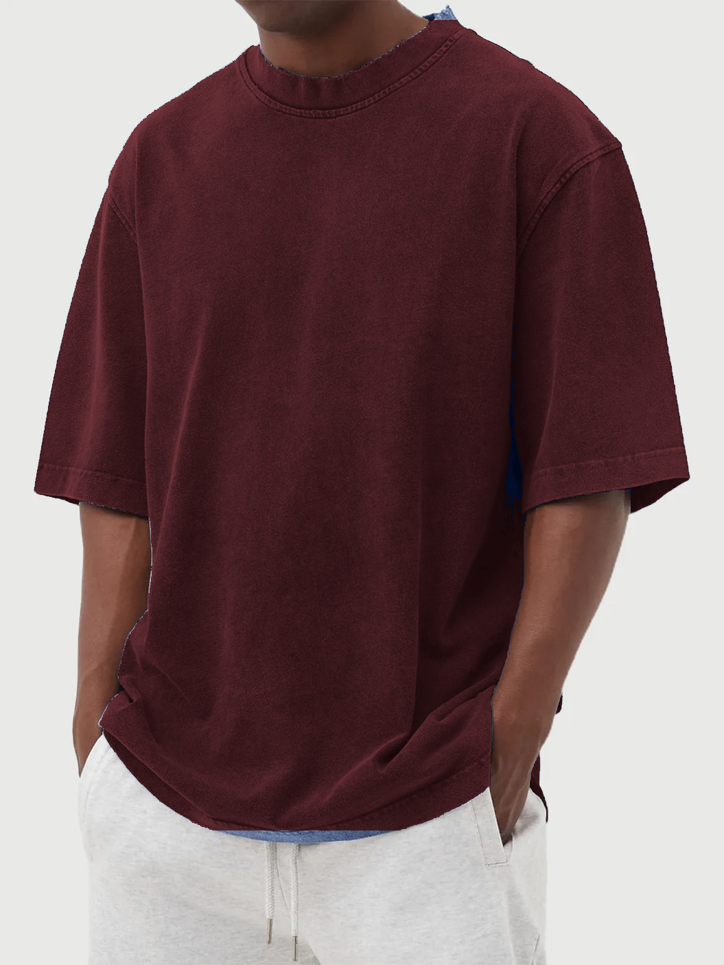 Burgundy men's oversized washed tee model