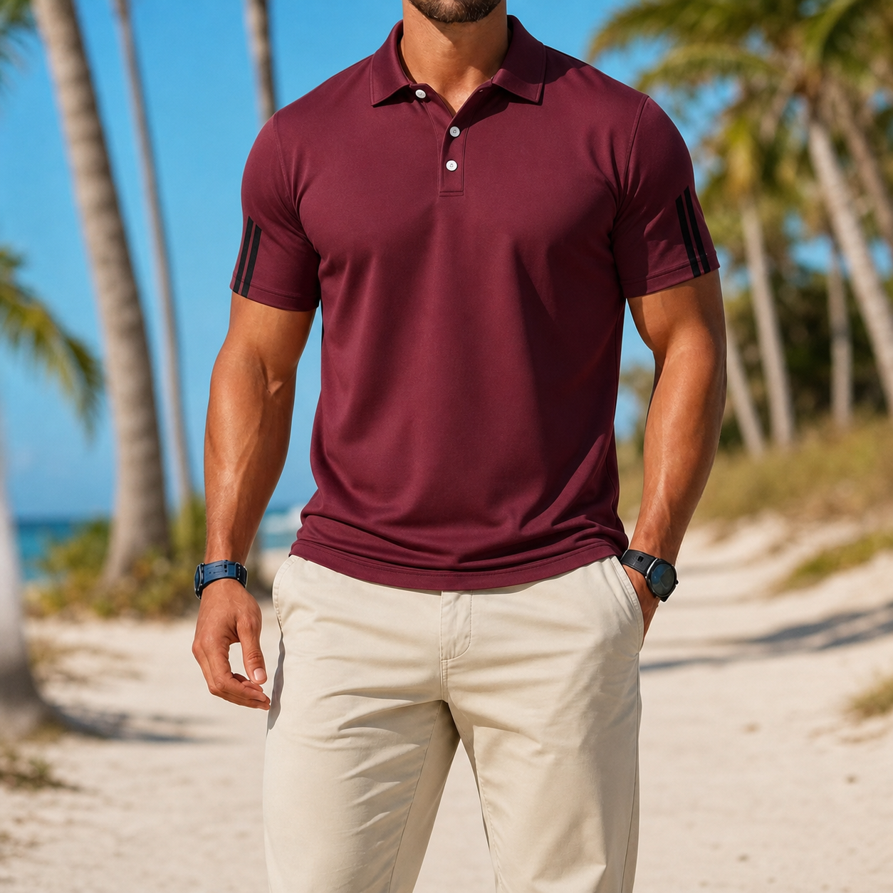 Burgundy men's performance sport polo shirt