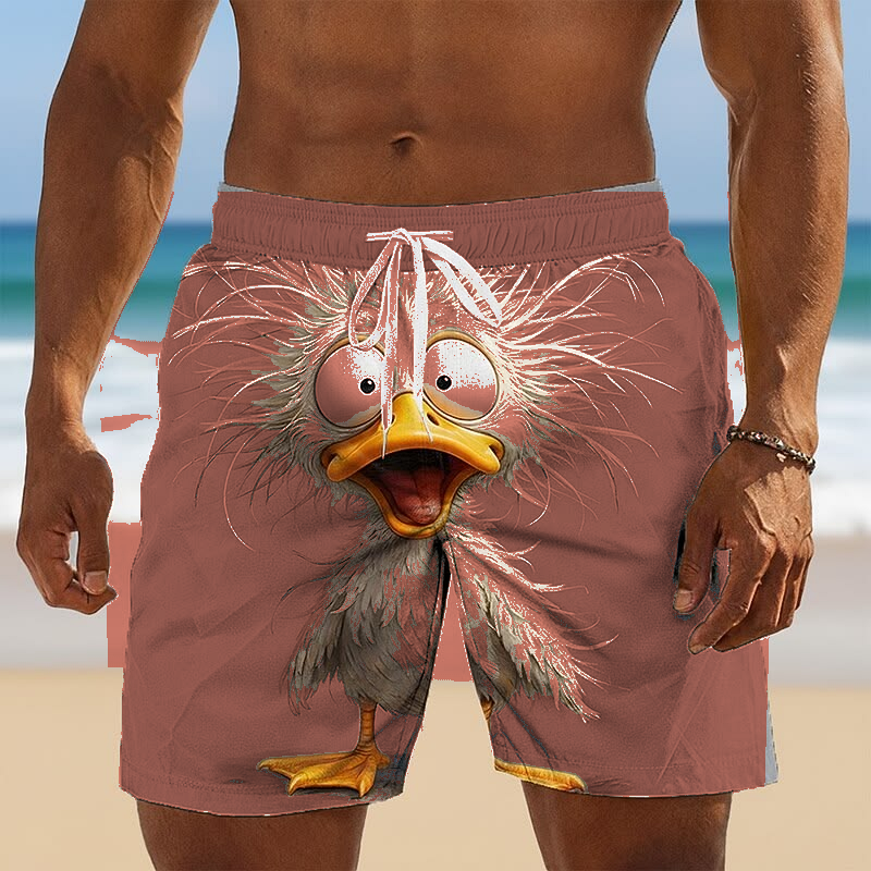Coral Bird Print men's novelty bird print beach shorts