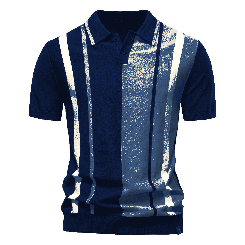Deep Navy Men's Vertical Stripe Knit Polo Shirt