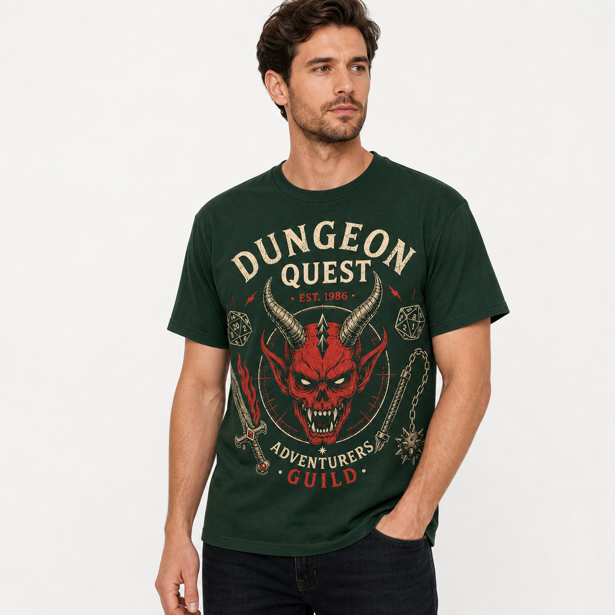 Forest Green men's dungeon quest graphic tee