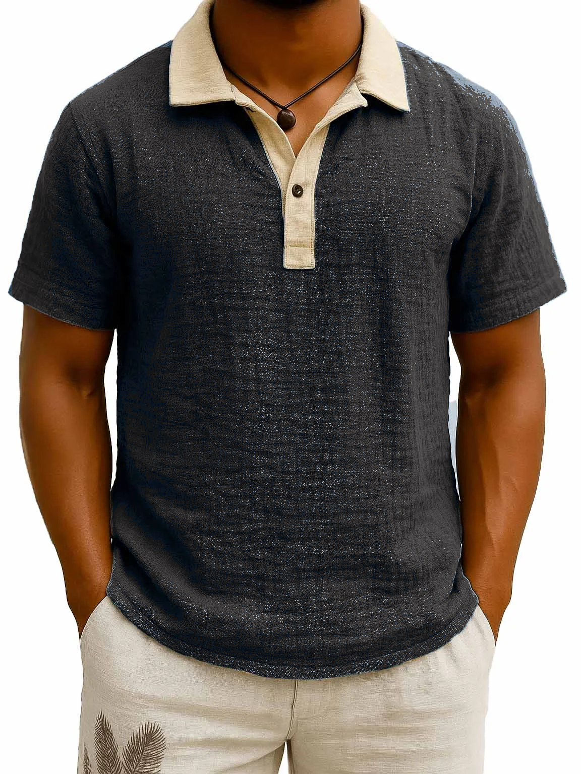 Gray men's contrast collar polo model