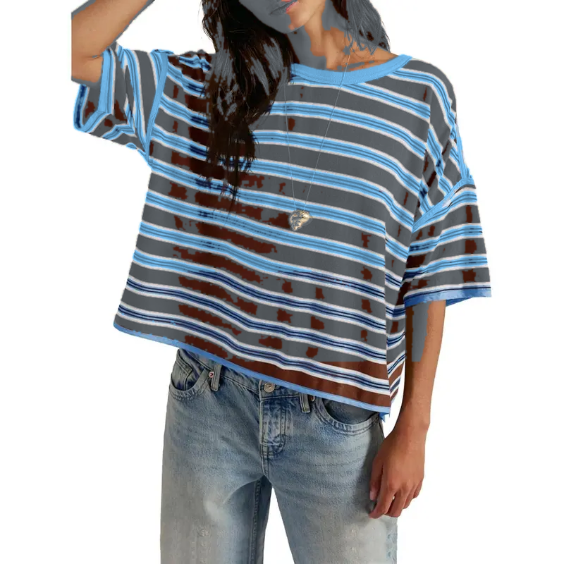 Gray Blue Stripe women's striped oversized boxy tee