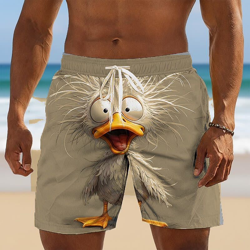 Khaki Bird Print men's novelty bird print beach shorts