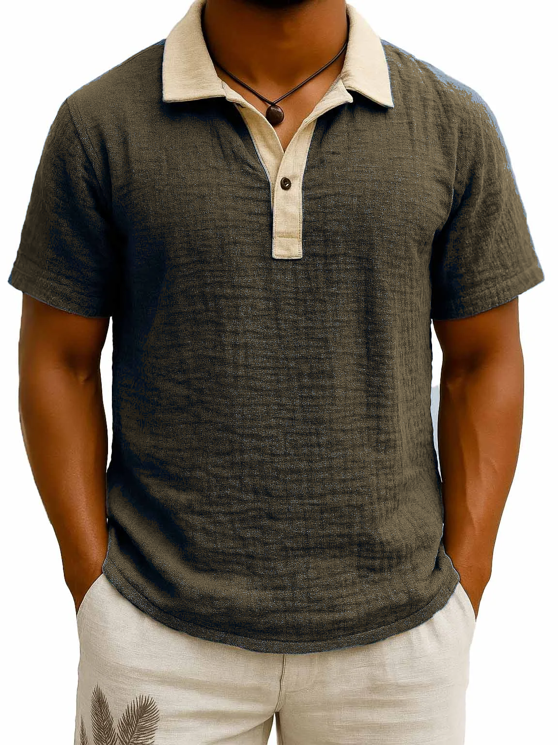 Khaki men's contrast collar polo model