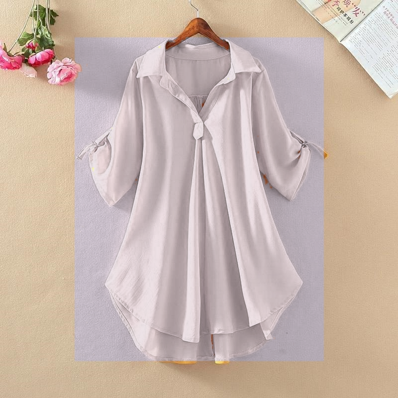 Lavender women's roll tab tunic blouse