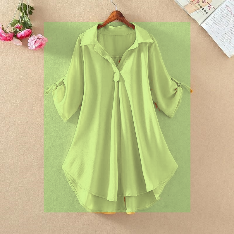 Lime Green women's roll tab tunic blouse
