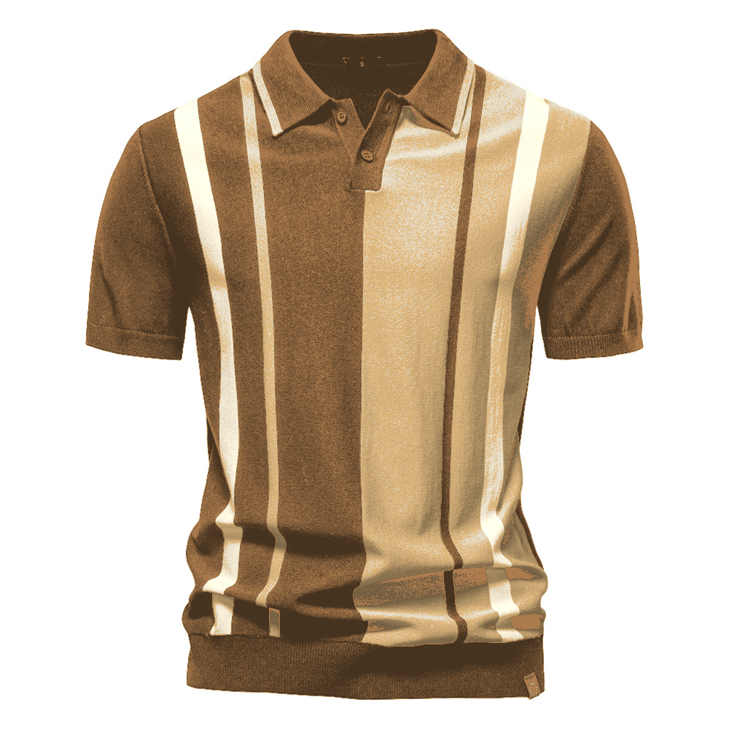 Mocha Sand Men's Vertical Stripe Knit Polo Shirt