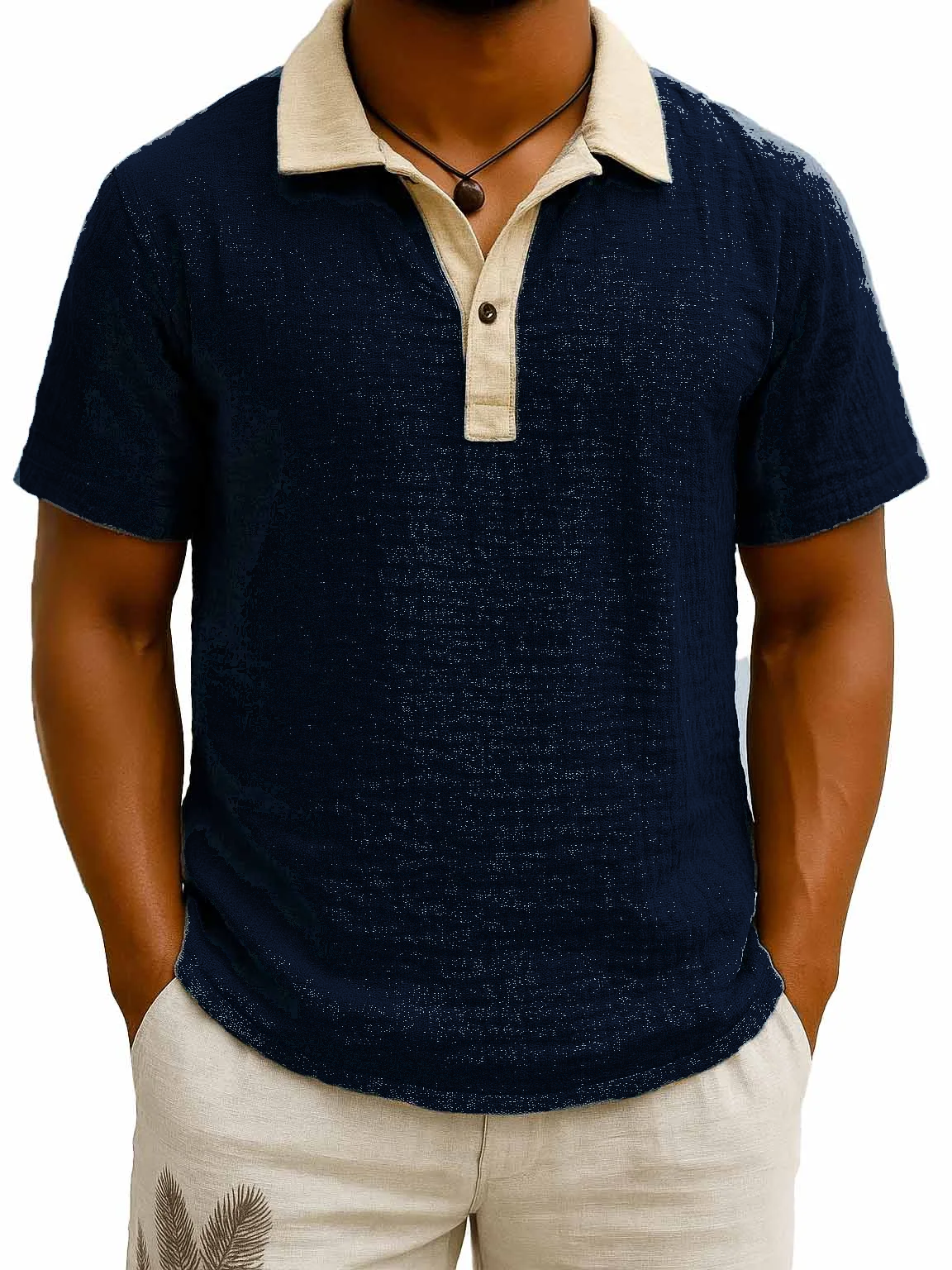 Navy men's contrast collar polo model