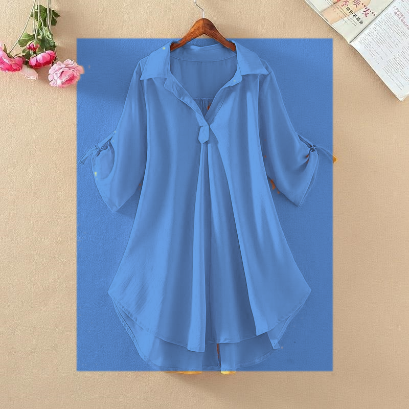 Navy women's roll tab tunic blouse