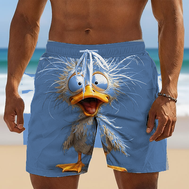 Navy Bird Print men's novelty bird print beach shorts
