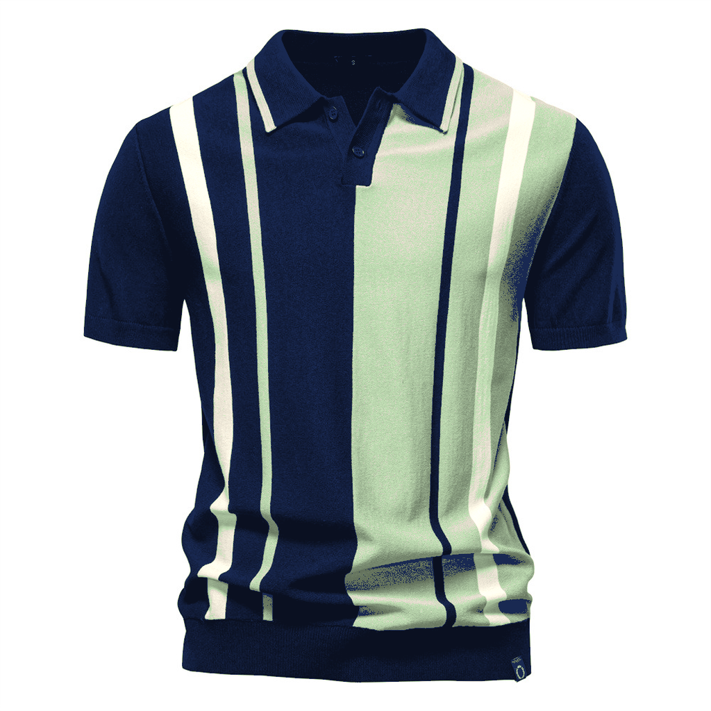 Navy Sage Men's Vertical Stripe Knit Polo Shirt