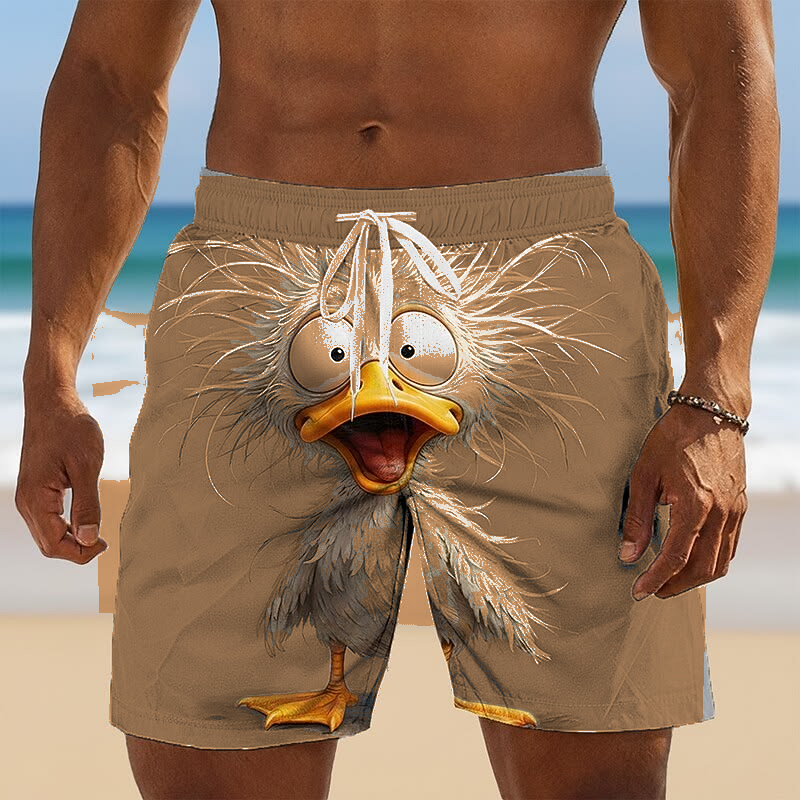 Orange Bird Print men's novelty bird print beach shorts
