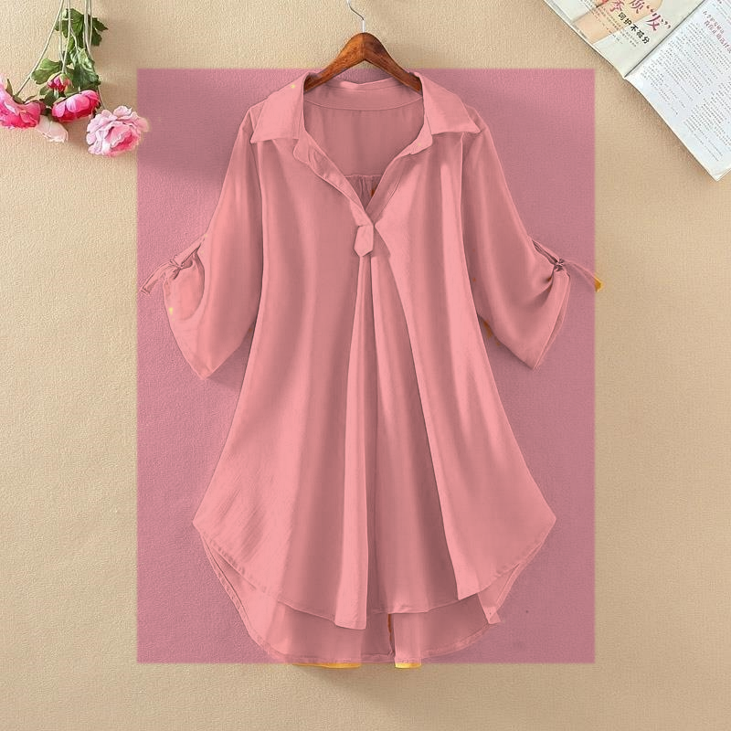 Pink women's roll tab tunic blouse