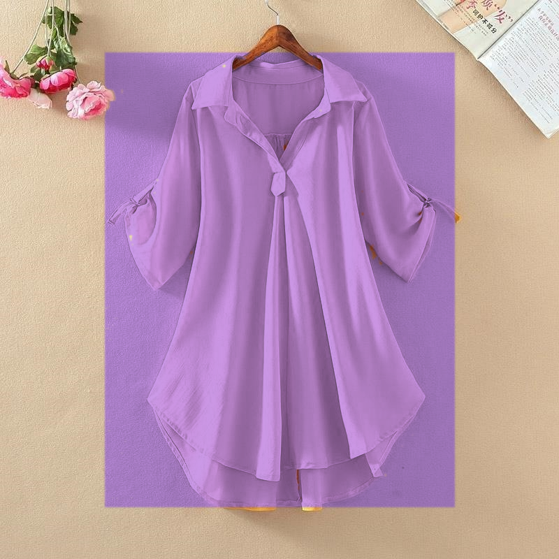 Purple women's roll tab tunic blouse