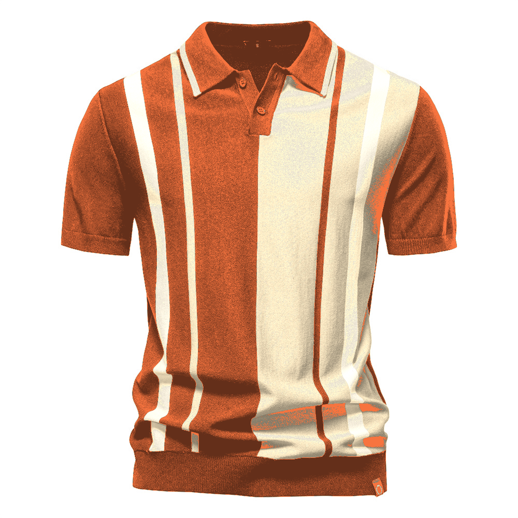 Rust Cream Men's Vertical Stripe Knit Polo Shirt