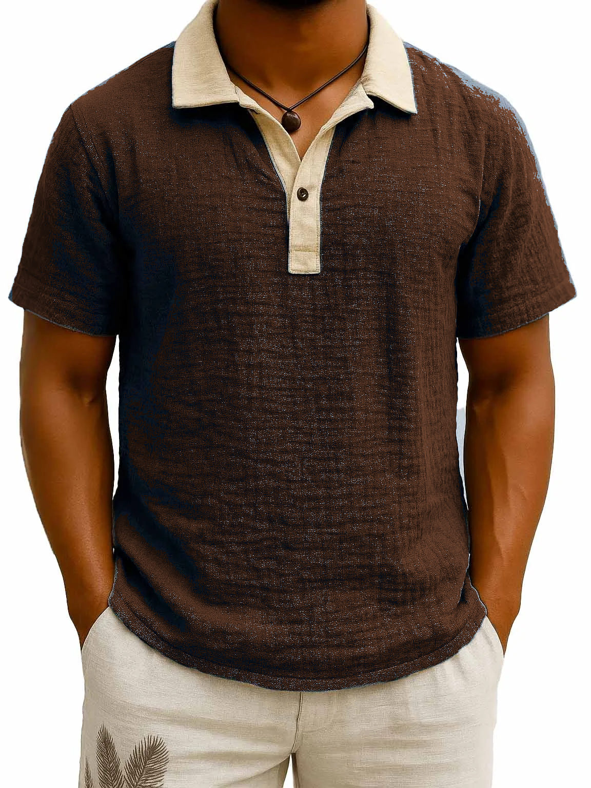 Rust men's contrast collar polo model
