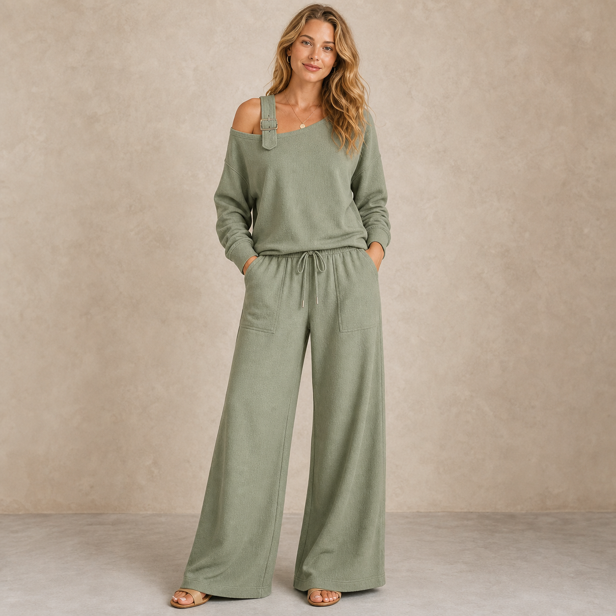 Sage women's off shoulder buckle lounge set