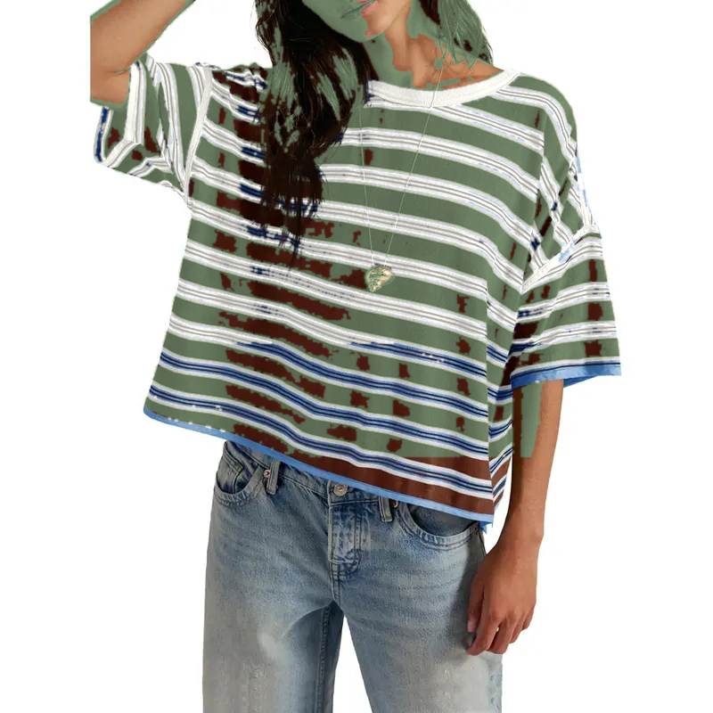 Sage White Stripe women's striped oversized boxy tee