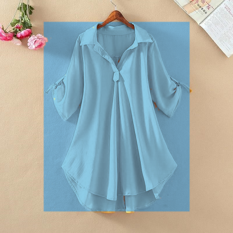 Sky Blue women's roll tab tunic blouse
