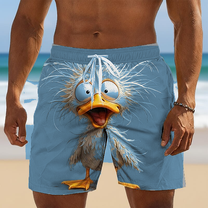Sky Blue Bird Print men's novelty bird print beach shorts