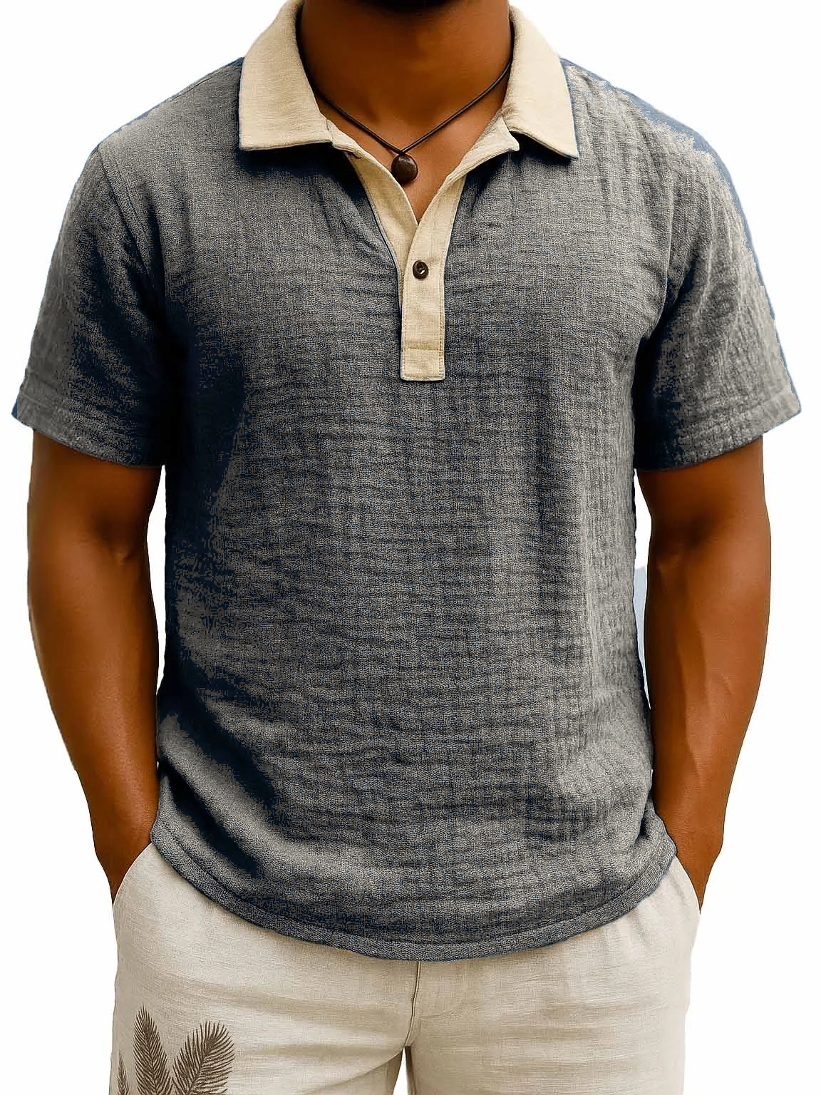White men's contrast collar polo model