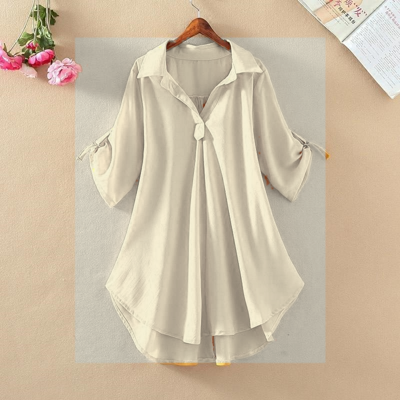 White women's roll tab tunic blouse