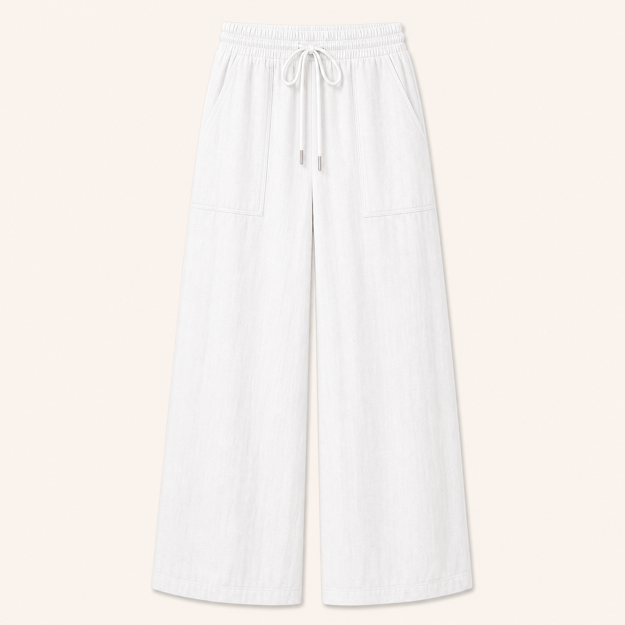 White women's drawstring wide-leg lounge pants