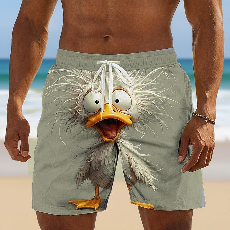 White Bird Print men's novelty bird print beach shorts