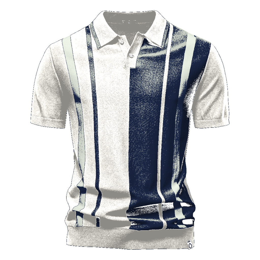 White Navy Men's Vertical Stripe Knit Polo Shirt