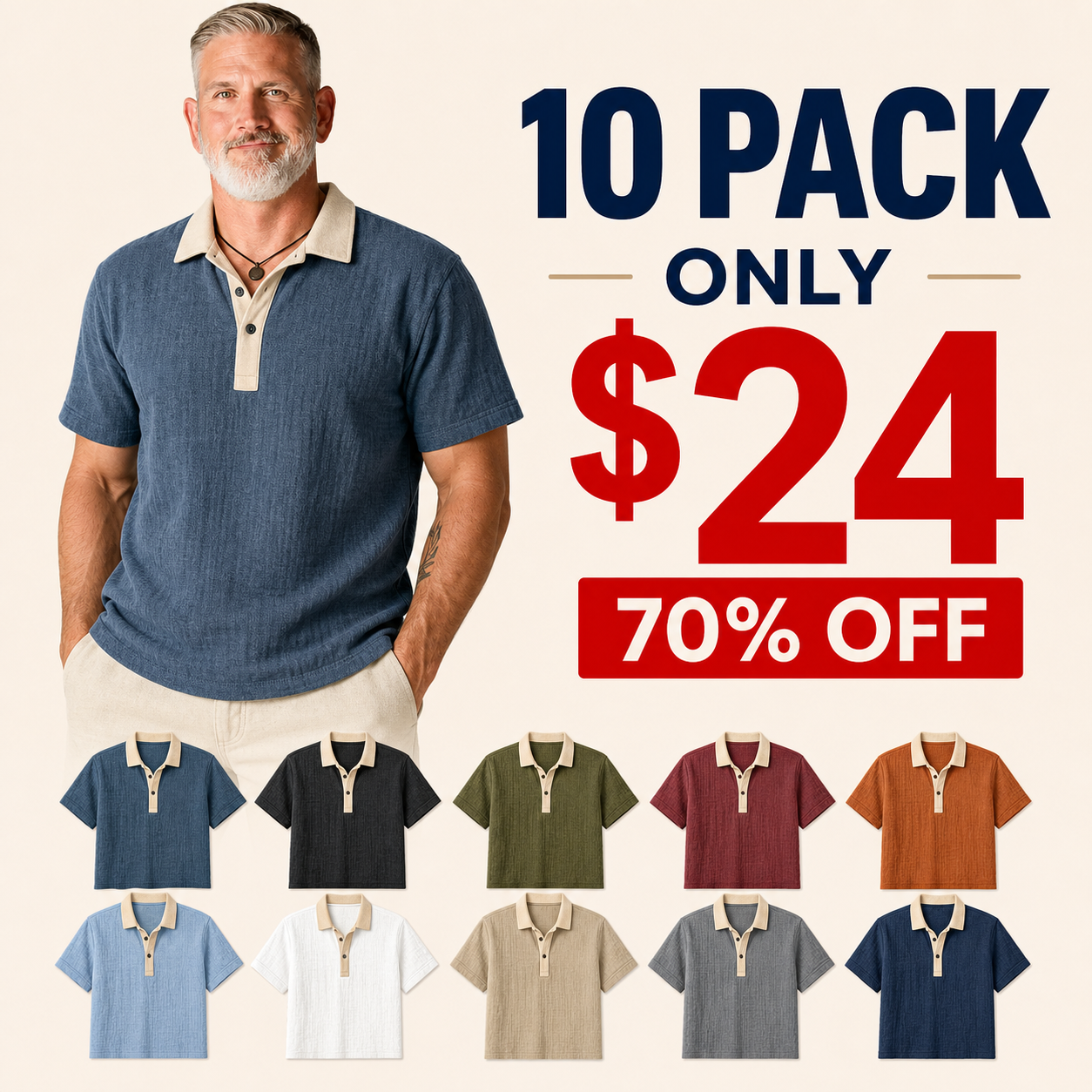 10 pack only 24 dollars men's contrast collar polo